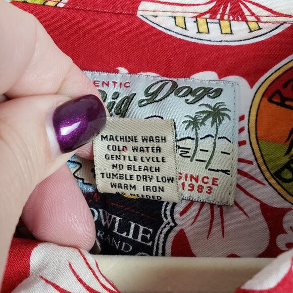 Vintage Big Dogs Men's Size 2X Hawiaan Shirt Red Tropical Dog Print Travel Bold - Picture 4 of 7